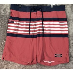 Vineyard Vines Performance Swim Board Shorts Red Blue Strip Mens 33